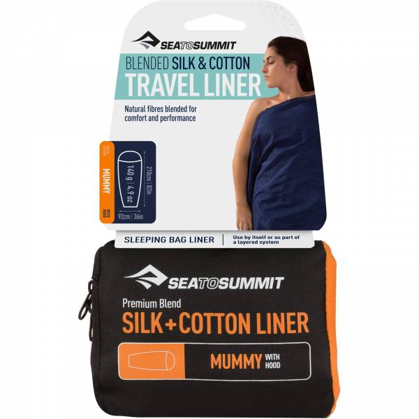Sea to Summit Silk Cotton Travel Liner Mummy Hood navy blue - Bild 1