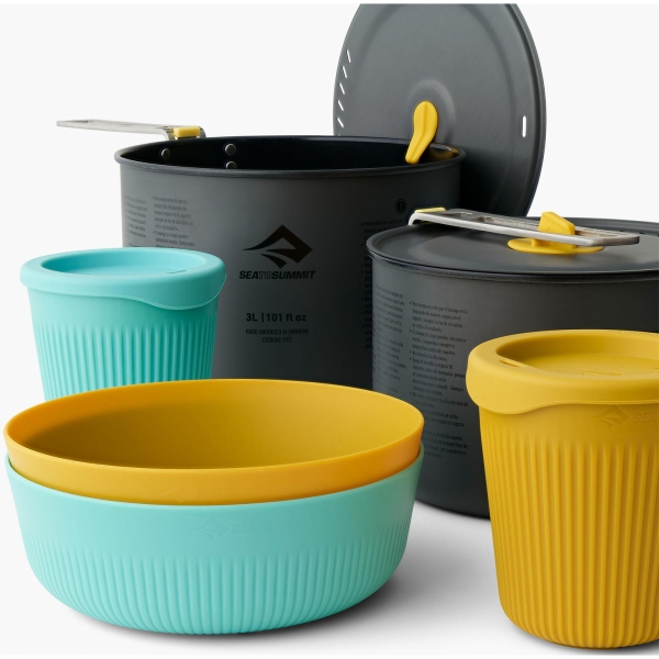 Sea to Summit Frontier UL Two Pot Cook Set - 2L+ 3L Pot + 2 Medium Bowls + 2 Cups blue-yellow - Bild 2