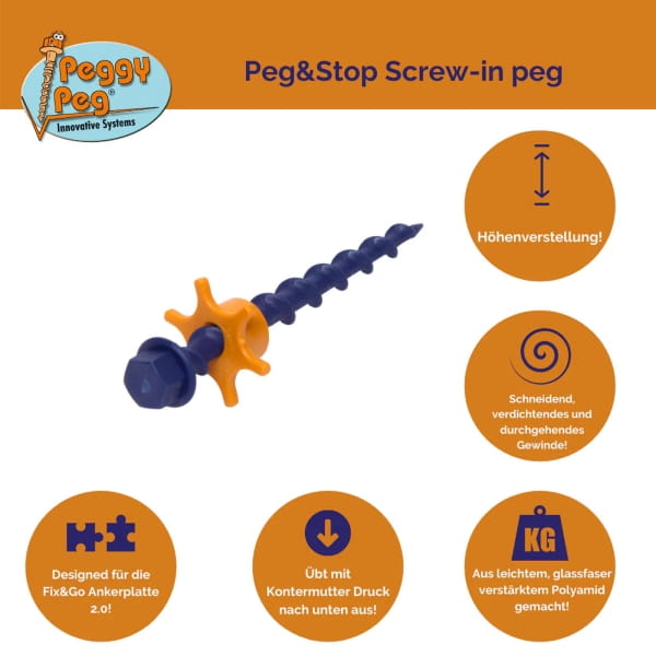 Peggy Peg Peg&Stop Small 16 cm mit Kontermutter - Zeltheringe 6er Set - Bild 5 Peggy Peg Peg&Stop Small 16 cm mit Kontermutter - Zeltheringe 6er Set - Bild 5